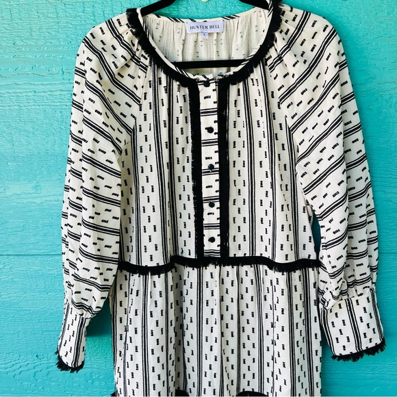 TUCKERNUCK HUNTER BELL BLACK WHITE TIERED MAXI DRESS SIZE LARGE - Picture 7 of 15